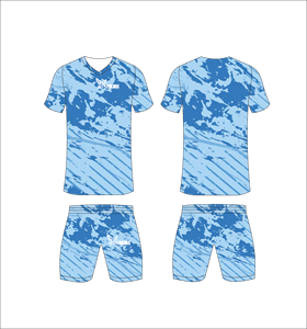 Conjunto de Uniforme de Fútbol Sublimado Ferocious, Camuflaje Azul, Cuello en V, Manga Corta, Absorbe la Humedad, Jersey y Pantalones Cortos para Adultos Unisex - Product Image 1
