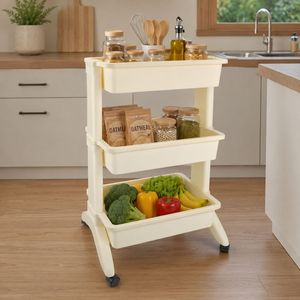 Three-Layer Plastic <b>Storage</b> <b>Cart</b> with Wheels for Living Room Multifunctional Organizer Rack Modern Style - Product Image 3