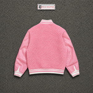 เสื้อแจ็คเก็ตบอมเบอร์สีชมพูแบบขายส่งสำหรับผู้ชายและผู้หญิง แฟชั่นลำลองสำหรับฤดูหนาว สตรีทแวร์ ติดกระดุม นุ่มสบาย ใส่เป็นเสื้อนอก คอปก B - Product Image 6