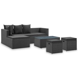 Conjunto de Sofás Grandes para Jardín en Ratán PE Negro con Acero con Recubrimiento en Polvo y Vidrio, Muebles de Exterior Premium - Product Image 2