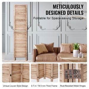 Divisorio Pieghevole in Legno a 8 Pannelli, Altezza 66,9 Pollici, Schermo per la Privacy Portatile, Divisorio Interno con Lamelle, Elegante Separatore per Ambienti in Legno - Product Image 5