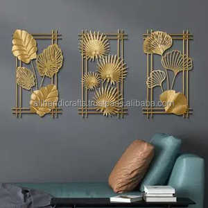 Ensemble de 2 pièces d'art mural en métal encadré de style nordique, sculpture murale en forme de feuille de ventilateur à fleurs bleues dégradées, décoration d'appoint pour le salon - Product Image 3