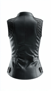 เสื้อกั๊กหนังสำหรับผู้หญิง ทรงมอเตอร์ไซค์ คอวี ปิดด้วยซิป - Product Image 6