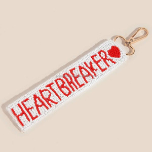 Heartbreaker Beaded Keychain | Handmade Eco-Friendly Fabric Red White Letter Key Ring Tag | Trendy Durable Funny Bag Charm for - Product Image 3