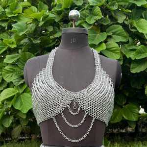 Conjunto de Top y Falda de Armadura de Aluminio Plateado para Mujer, Diseño Redondo Soldado, Estilo Antiguo Moderno - Product Image 6