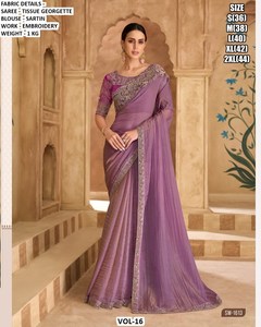 Aafreen Cutdana Embroidered Traditional Winter Party Women's Saree Wrinkle-Free Moisture-Wicking Sartin Chiffon for - Product Image 5