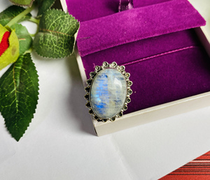 925 argent Sterling classique lunette réglage bagues de fiançailles naturel bleu feu pierre de lune ovale coupe pierre précieuse pour les fêtes de mariage - Product Image 1