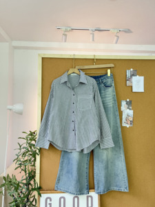L841 Women's Striped <b>Long</b> Sleeve Shirt Relaxed Fit Soft Cotton Linen Blend Button Down Casual Pocket Blouse <b>Top</b> - Product Image 4