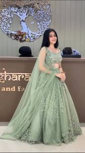 Elegant Soft Smooth <b>Fabric</b> Multi Coding Sequence Work Bright Color Bollywood Style Lehenga Choli Wedding Party Diwali Wear - Product Image 3