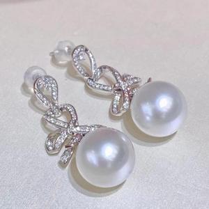 Pendientes Colgantes de Plata de Ley 925 con Perlas Naturales de 11-12 mm con Pequeñas Imperfecciones, para Primavera/Verano, Comparable con Oro K, a la Moda - Product Image 1