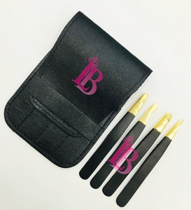 Set de Cejas Negro con Detalles Dorados, Pinzas para Cejas con Mango Liso, Personalización de Logotipo, Hecho a Mano, Sostenible, MOQ Bajo - Product Image 5
