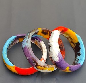 Handmade <b>Resin</b> Bangle Bracelets Colorful Marbled Pattern Round Shape Women's Jewelry <b>Craft</b> Accessories - Product Image 1