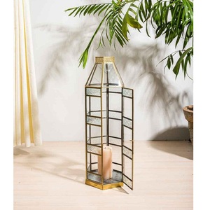 Lanterne décorative pour la maison, best-seller, élégante, couleur or brillant, en verre et acier, pour la décoration intérieure - Product Image 5