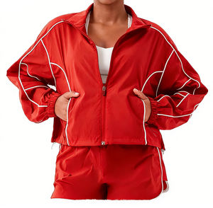 Ensemble de survêtement sportif oversize pour femme, coupe-vent d'automne léger et respirant, avec logo personnalisé, boutons unis et 100% coton - Product Image 3