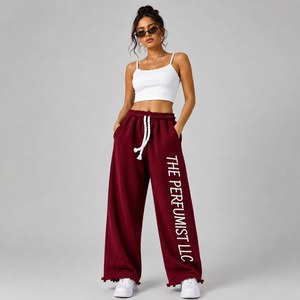 Pantalon de survêtement oversize en coton épais 100 % avec strass, style streetwear vintage, coupe droite, imprimé personnalisé pour femme - Product Image 2