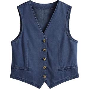 Automet mujeres 2025 otoño sin mangas con cuello en V Top trajes Jean chaleco Tops tejido Denim botón abajo chaleco Y2K ropa exterior - Product Image 3