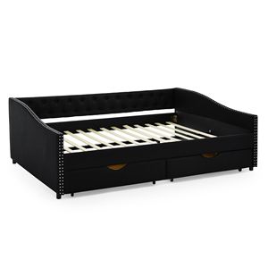 Divano letto imbottito trapuntato Queen Size con cassetti, 84.5x63.5, braccioli con borchie color rame e schienale a bottoni - Product Image 6