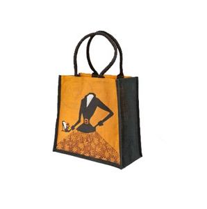 Bolsas de mano de arpillera de Yute natural con estampado de Arte Moderno, bolsas de compras respetuosas con el medio ambiente a precio al por mayor - Product Image 6