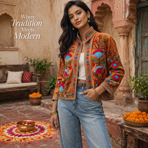 เสื้อแจ็คเก็ตกำมะหยี่สีน้ำตาลปักลายดอกไม้สีแดงเทอร์ควอยซ์  คอตั้ง  ซับในผ้าฝ้าย  มีกระเป๋าข้าง  เสื้อคลุมสำหรับผู้หญิง - Product Image 2