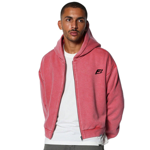 Sudadera con capucha vintage rosa con lavado ácido, logotipo personalizado, 100% algodón, con cremallera, oversize, corta, gruesa, estilo streetwear, lavada, 500GSM, para hombre, EE. UU. - Product Image 2