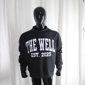 Sweat-shirt à col montant noir 100% coton, broderie appliquée blanche, col large, URBAN PRODUCTIONS - Product Image 1