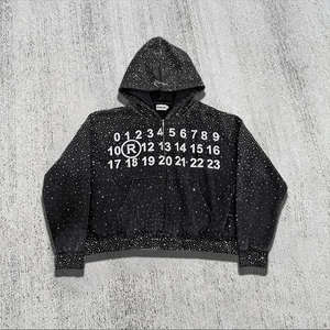 Sudadera con capucha unisex de felpa 100% algodón, 500gsm 450gsm, corte holgado con cremallera, estilo streetwear personalizado, con lavado ácido y vintage, y pedrería - Product Image 1