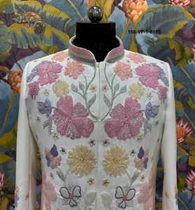 ชุดสูท TR Lachka Base Pearl Ivory Jodhpuri ลายดอกบลูมมิ่งฮิบิสคัสเดซี่ไล่เฉดสีพาสเทลแบบมีรหัส - Product Image 4