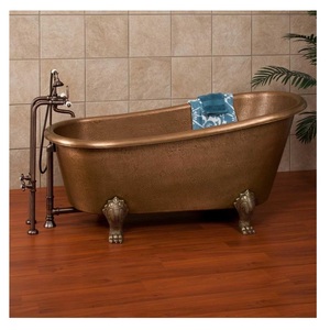 Baignoire autoportante ovale en cuivre martelé, style antique, avec pieds à griffes, de luxe, vintage, écologique, durable, portable, ornée. - Product Image 6