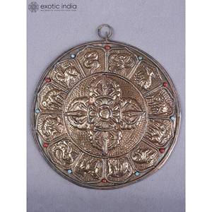 Mandala mural bouddhiste tibétain Vishwa-Vajra en laiton de 8 pouces fait à la main au Népal - Product Image 1