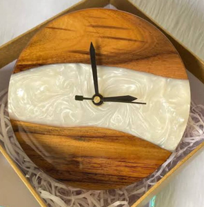 <b>Modern</b> Design Epoxy Wood <b>Clock</b> For Hanging <b>Wall</b> Good Item to Decor Home Hotels & Cafe High Quality & Finishing Round Shape White - Product Image 1