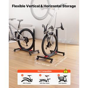Support de vélo d'extérieur réglable en hauteur en acier au carbone avec roulettes verrouillables, support de rangement vertical et horizontal pour vélos, autoportant - Product Image 2