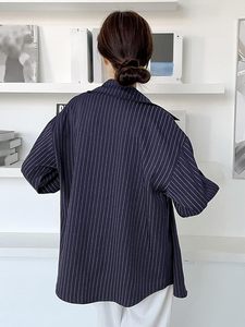 Camisa Casual de Manga Larga con Botones, Hombros Caídos y Rayas Verticales para Mujer y Niña - Product Image 4