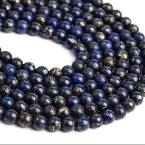 ลูกปัดไพไรต์สีน้ำเงิน พลอยธรรมชาติ ทรงกลม ร้อยเป็นเส้นยาว 15 นิ้ว 7.5 นิ้ว ขายส่งจำนวนมาก สำหรับทำเครื่องประดับ - Product Image 1
