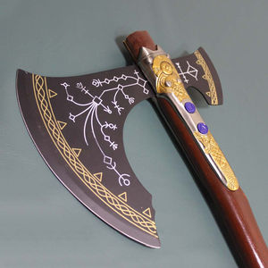 Nouveautés : Hache viking artisanale de qualité industrielle à double lame, tête en acier inoxydable gravée, manche en bois de rose, cuir - Product Image 2