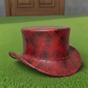 Premium quality custom made Handmade Red Distressed Leather Top <b>Hat</b> Steampunk Gothic Victorian Cosplay <b>Hat</b> - Product Image 5