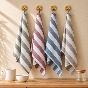 Eco-Friendly Woven <b>Striped</b> Kitchen Tea <b>Towels</b> with Hanging Loop 100% Linen Customizable for Home and Hotel Use - Product Image 1