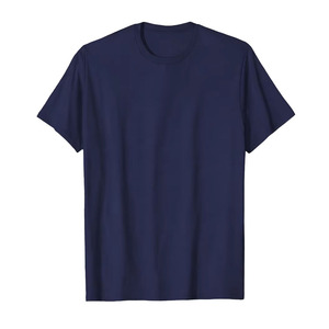 Camiseta de algodón de manga corta con cuello redondo para hombre, color azul marino, corte regular, color sólido, informal, de punto, diseño liso - Product Image 1