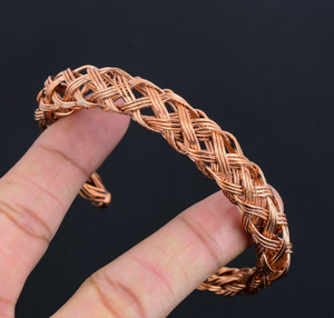 Pure Copper Open Cuff Bangle Bracelet Handcrafted Woven Braided Twisted Wire Design Solid Copper Adjustable <b>Wristband</b> - Product Image 6