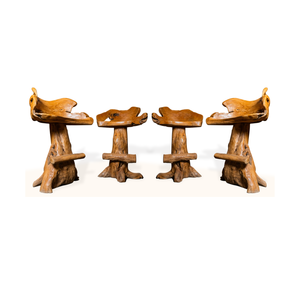 ARTERRA Luxury Teak Wood Root Natural Rustic Bar <b>Table</b> <b>Set</b> Handcrafted Backrest <b>Stools</b> Antique Design - Product Image 3
