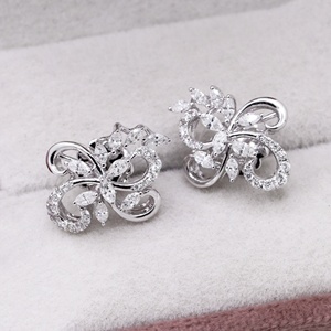 Wholesale 18k Solid White <b>Gold</b> Natural Marquise Round Diamond Floral Scroll Cluster Stud Earrings Memoria Jewels - Product Image 4