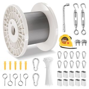 Kit Cavo in Acciaio Inossidabile 304 da 1/8'' x 304 cm con 59 Accessori, Resistenza alla Rottura 650 Libbre, 7x7 Fili per Costruzioni - Product Image 1