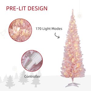 Albero di Natale Artificiale Sottile da 1,8 m con Rami Rosa Realistici e Luci LED Bianche Calde, Luci Natalizie a Forma di Matita - Product Image 5