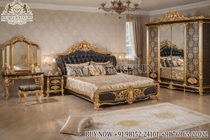 Cama de Estilo Barroco Europeo con Tapicería de Diamantes, Cama de Estilo Barroco Negro y Dorado Europeo, Juego de Cama de Estilo Rococó - Product Image 5