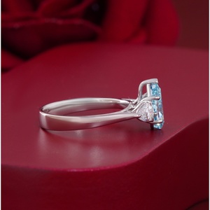 Vivid Blue 1.61 CT Pear Cut Lab Grown Diamond Three Stone <b>Ring</b> in <b>14K</b> White <b>Gold</b> with Prong Setting - Product Image 3