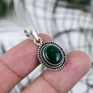 Pendentifs en argent sterling 925 avec pierre précieuse malachite, accessoires, malachite verte fine, pendentif rond en argent sterling 925 - Product Image 4
