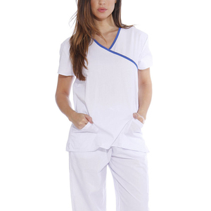 2026 Trendy Women White <b>Scrub</b> <b>Set</b> with Blue Trim Hospital Uniform Pants and Top Medical Clothing for Nurses - Product Image 5