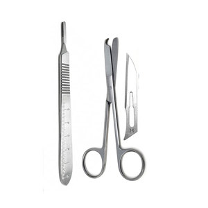 ชุดเครื่องมือผ่าตัดแบบมืออาชีพ กรรไกรเย็บแผล ด้ามมีดผ่าตัดขนาด 4.5 นิ้ว # ใบมีดผ่าตัดสแตนเลส 4 10 ชิ้น - Product Image 2