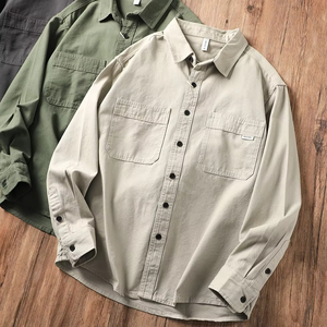 Men Shirts Polyester Work Shirt for Men Retro Youth Trendy Autumn Thin Loose Casual Men <b>Jackets</b> Tops - Product Image 4