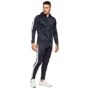 Unisex Winter Black Drawstring Hoodie <b>Jogger</b> Pants Set <b>White</b> Arm Stripe Custom Logo Two Piece Solid Tracksuit Casual Streetwear - Product Image 3