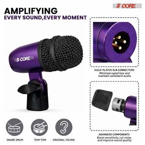 ชุดไมโครโฟนคอนการ์5ตัวสำหรับสแนร์และทอมเซ็ตมืออาชีพพร้อมสายเคเบิล XLR และหัวไมโครโฟนแบบคาร์ดิออยด์ทิศทางเดียว - Product Image 3